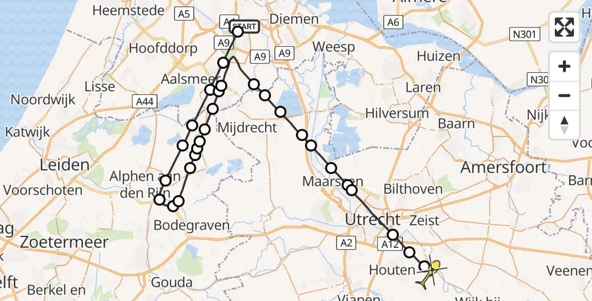 Routekaart van de vlucht: Lifeliner 1 naar Werkhoven