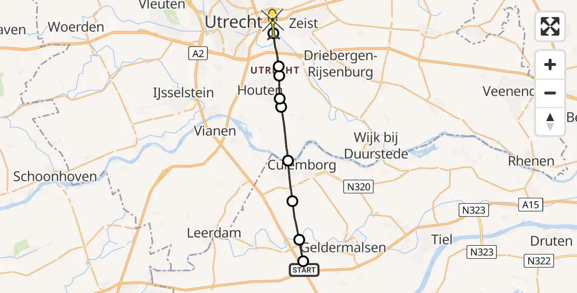 Routekaart van de vlucht: Lifeliner 3 naar Universitair Medisch Centrum Utrecht