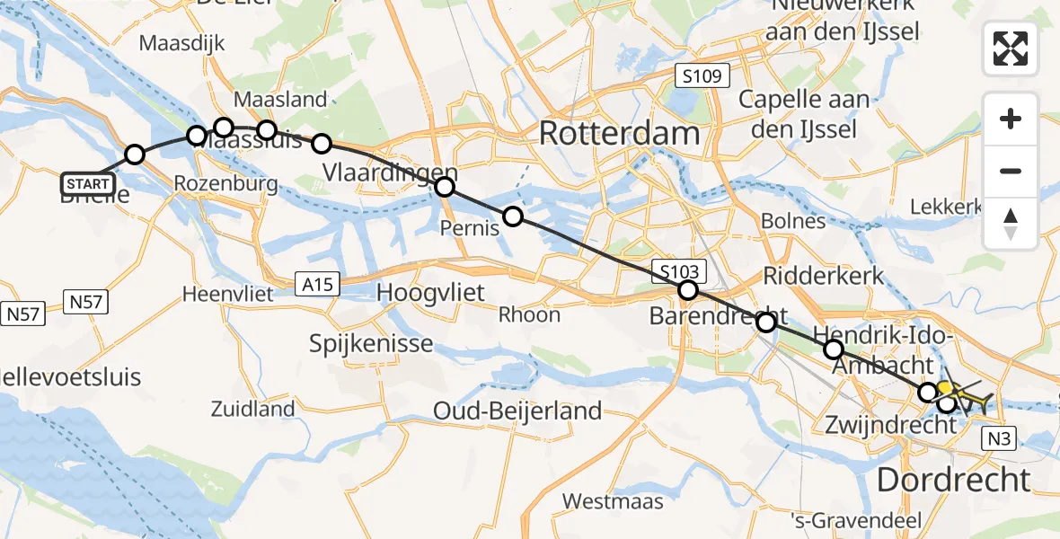 Routekaart van de vlucht: Lifeliner 2 naar Papendrecht