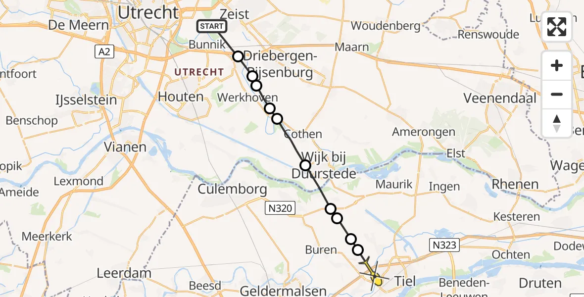Routekaart van de vlucht: Lifeliner 3 naar Kapel Avezaath