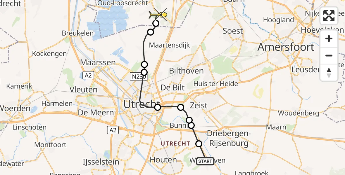 Routekaart van de vlucht: Lifeliner 1 naar Vliegveld Hilversum