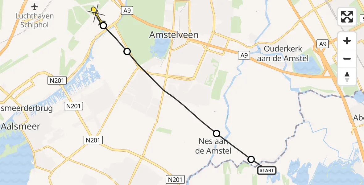 Routekaart van de vlucht: Politiehelikopter naar Schiphol