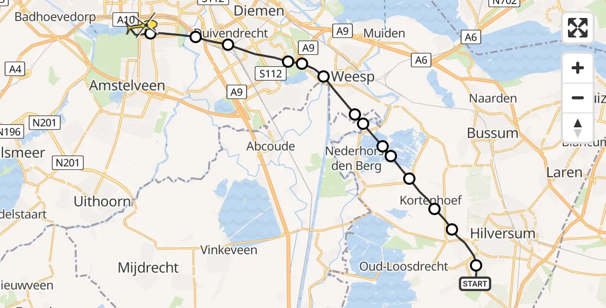 Routekaart van de vlucht: Lifeliner 1 naar VU Medisch Centrum Amsterdam