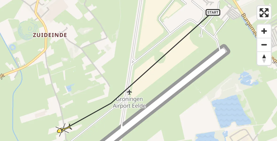 Routekaart van de vlucht: Traumahelikopter naar Groningen Airport Eelde