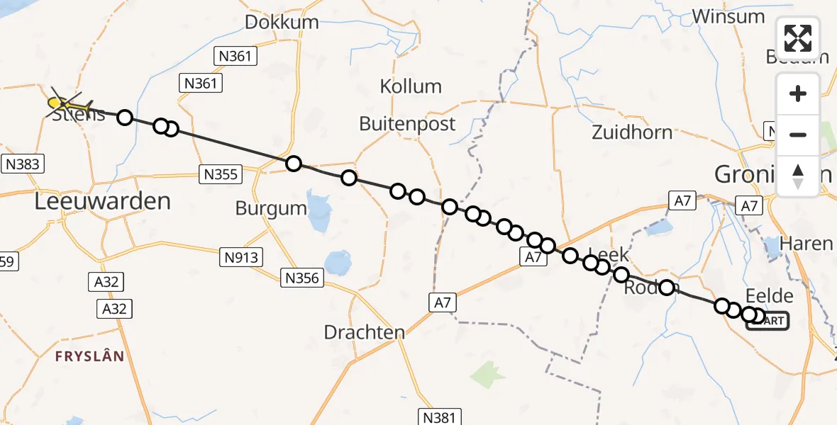 Routekaart van de vlucht: Lifeliner 4 naar Stiens