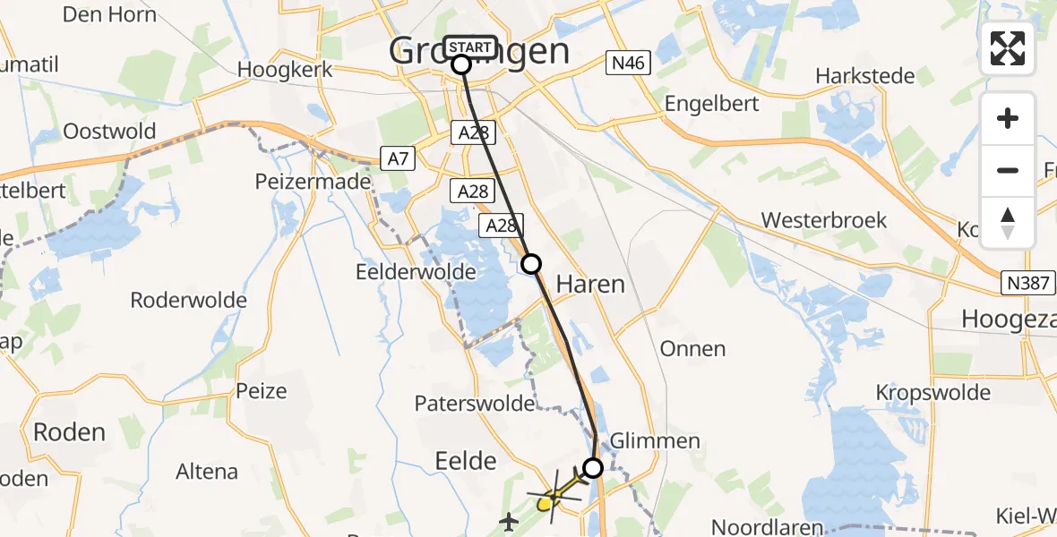 Routekaart van de vlucht: Lifeliner 4 naar Groningen Airport Eelde