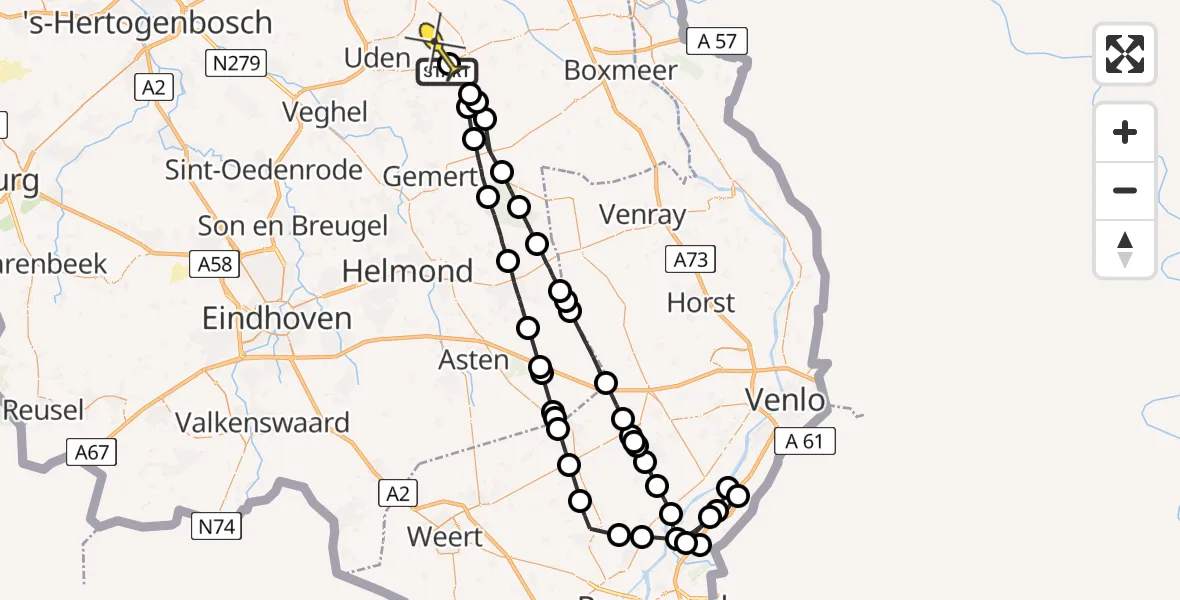 Routekaart van de vlucht: Politieheli naar Vliegbasis Volkel