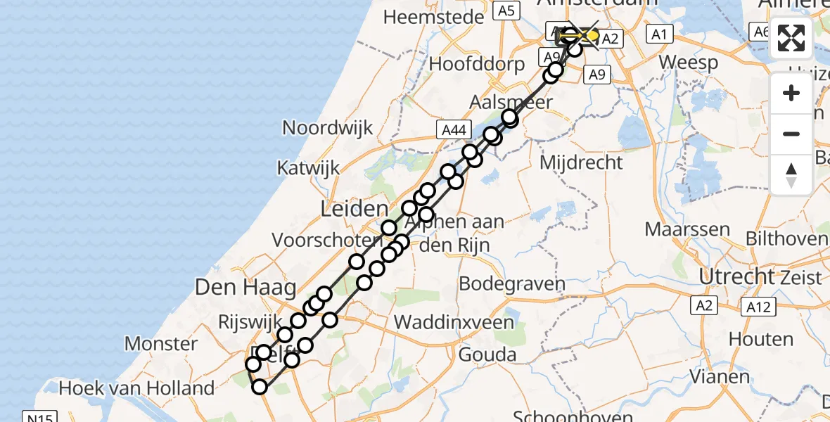 Routekaart van de vlucht: Lifeliner 1 naar VU Medisch Centrum Amsterdam