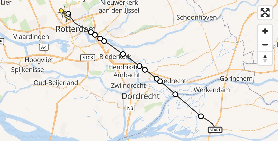 Routekaart van de vlucht: Lifeliner 2 naar Rotterdam The Hague Airport