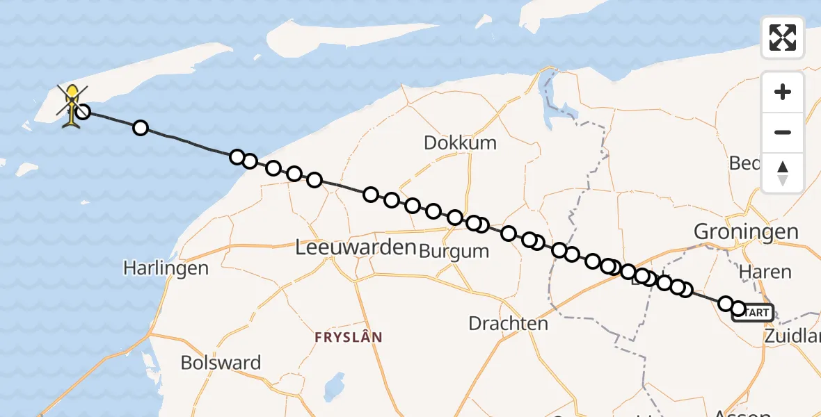 Routekaart van de vlucht: Lifeliner 4 naar West-Terschelling