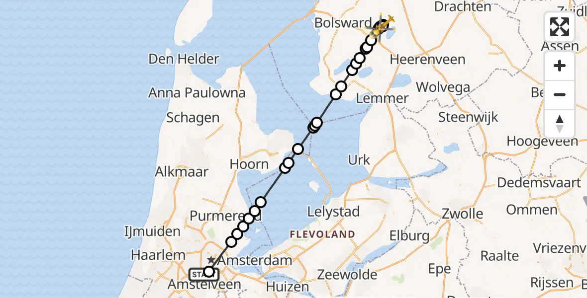Vluchtroute Traumahelikopter VU Medisch Centrum Amsterdam - Goënga, 21 juni 2022, 08:04