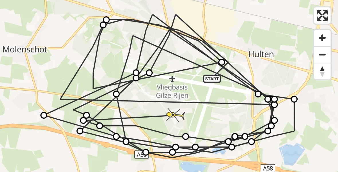 Routekaart van de vlucht: Politieheli naar Vliegbasis Gilze-Rijen