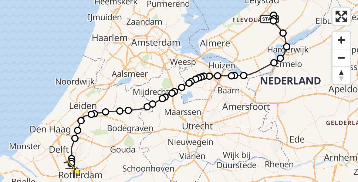 Routekaart van de vlucht: Traumaheli naar Rotterdam The Hague Airport