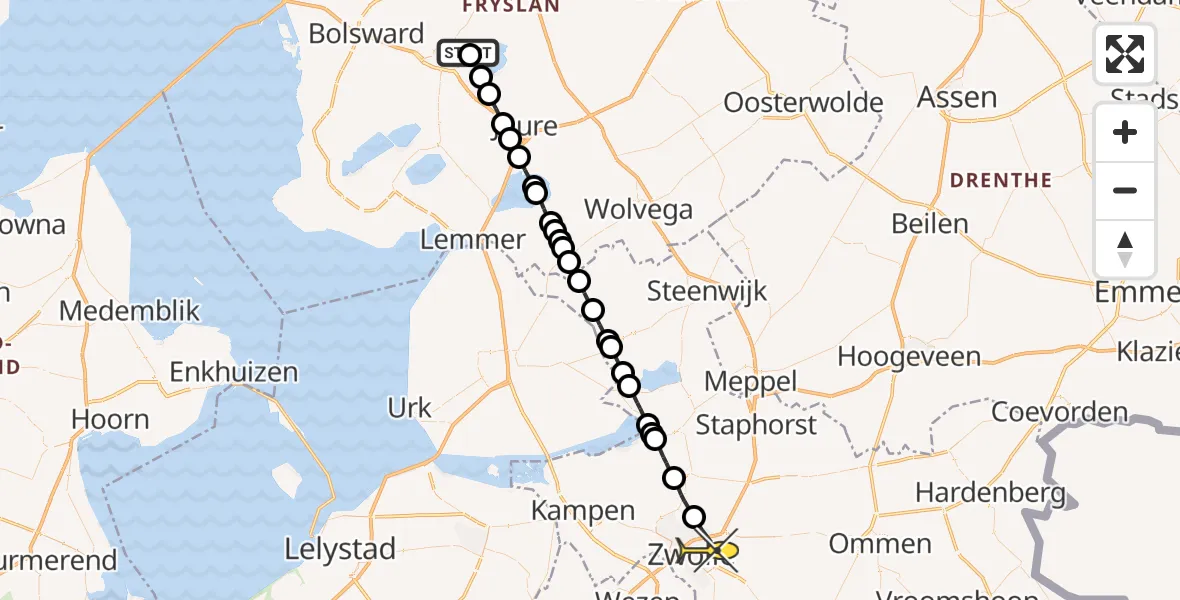 Routekaart van de vlucht: Lifeliner 1 naar Zwolle