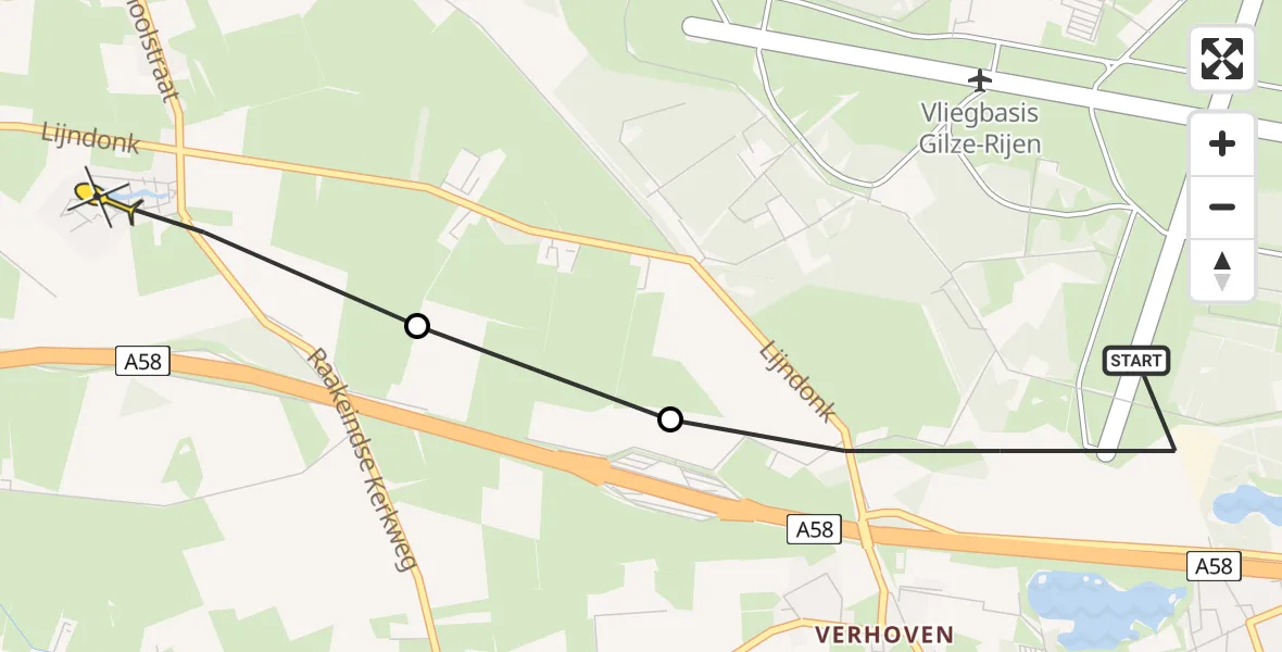 Routekaart van de vlucht: Politiehelikopter naar Molenschot