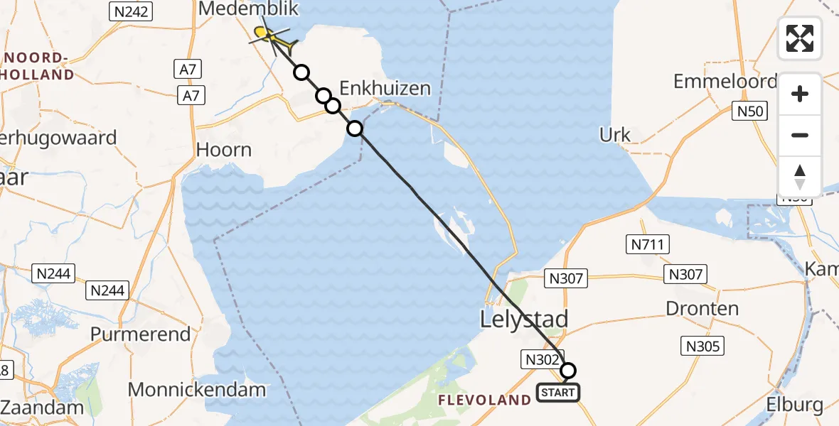 Routekaart van de vlucht: Lifeliner 1 naar Wervershoof