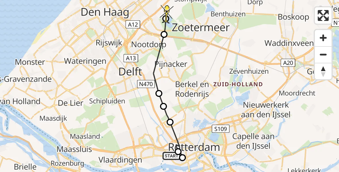 Routekaart van de vlucht: Politiehelikopter naar Leidschendam