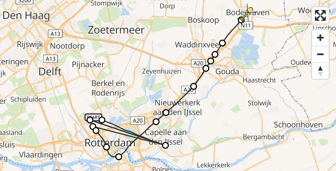 Routekaart van de vlucht: Lifeliner 2 naar Bodegraven