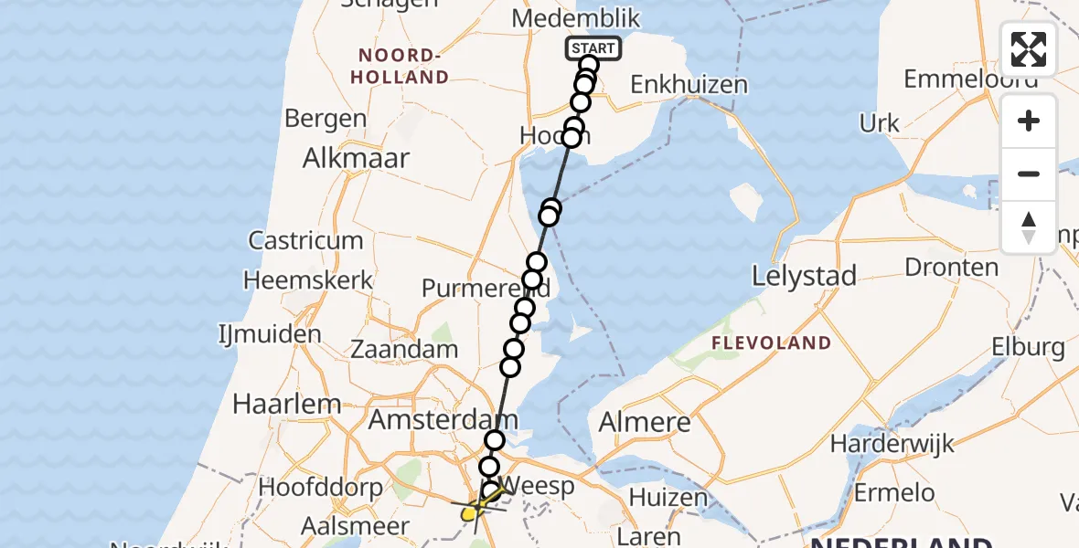 Routekaart van de vlucht: Lifeliner 1 naar Academisch Medisch Centrum (AMC)