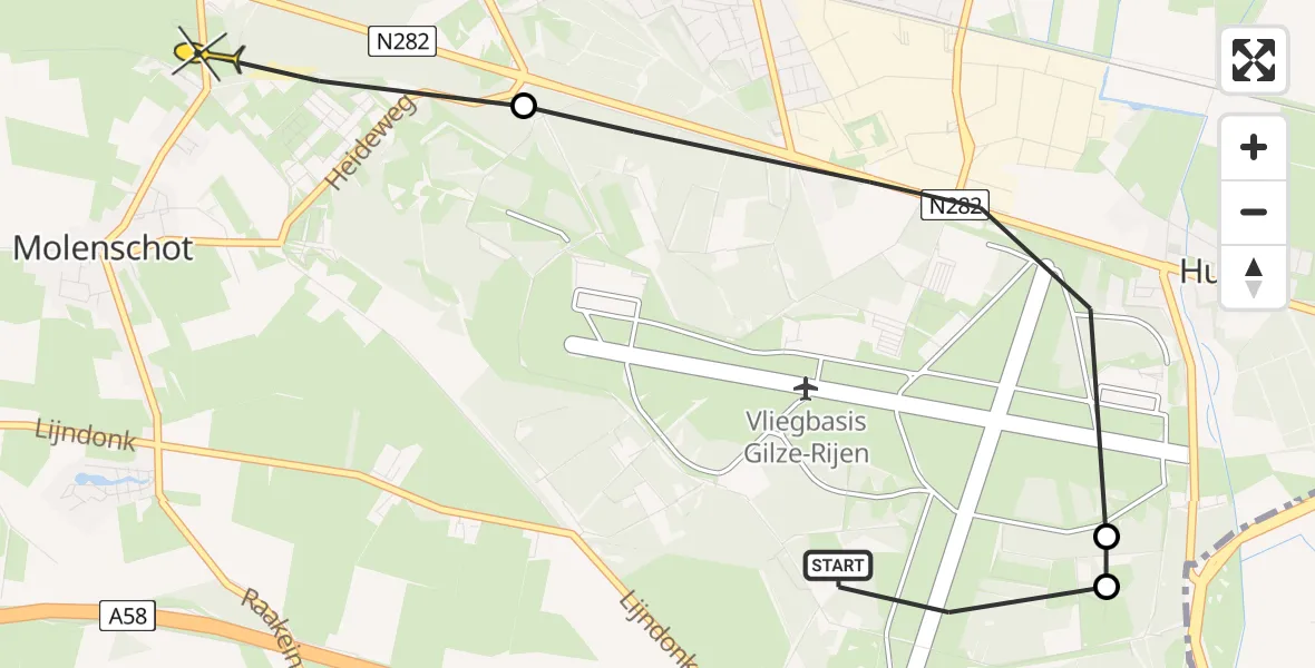Routekaart van de vlucht: Politiehelikopter naar Molenschot