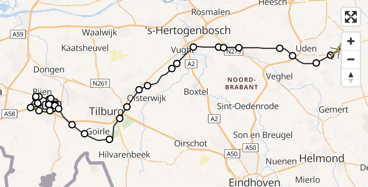 Routekaart van de vlucht: Politieheli naar Vliegbasis Volkel