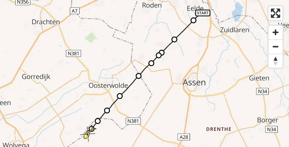 Routekaart van de vlucht: Lifeliner 4 naar Boschoord