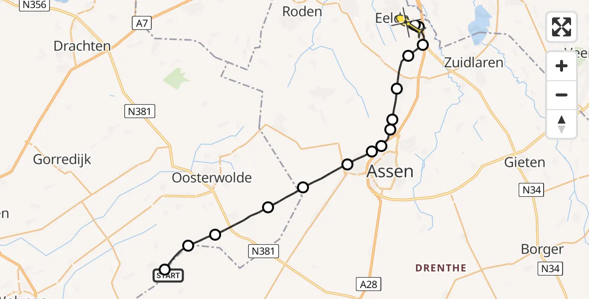 Routekaart van de vlucht: Lifeliner 4 naar Groningen Airport Eelde