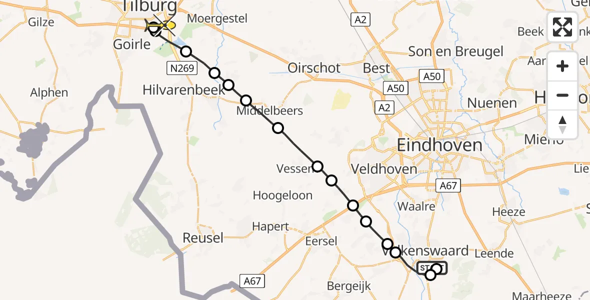 Routekaart van de vlucht: Lifeliner 3 naar Tilburg