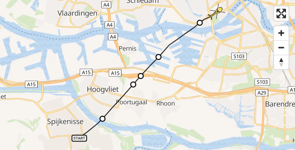 Routekaart van de vlucht: Lifeliner 2 naar Erasmus MC