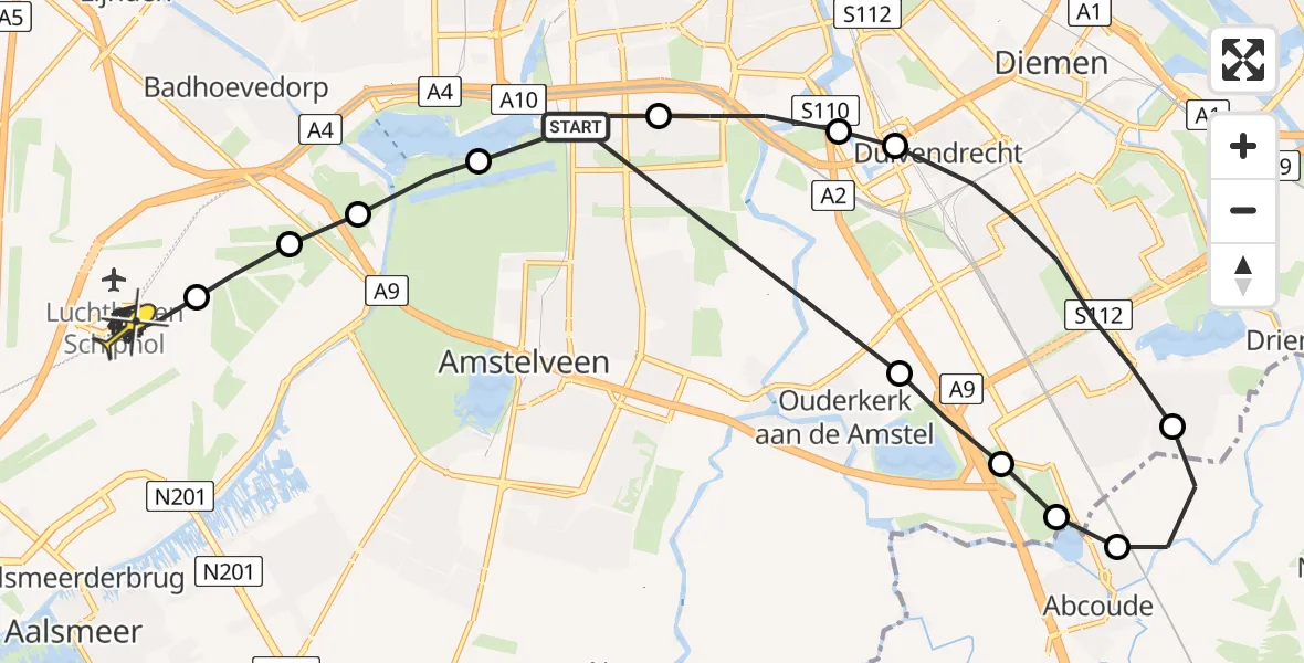 Routekaart van de vlucht: Lifeliner 1 naar Luchthaven Schiphol