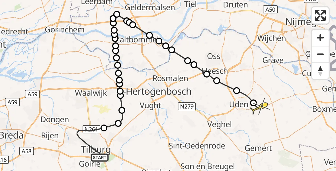 Routekaart van de vlucht: Lifeliner 3 naar Vliegbasis Volkel