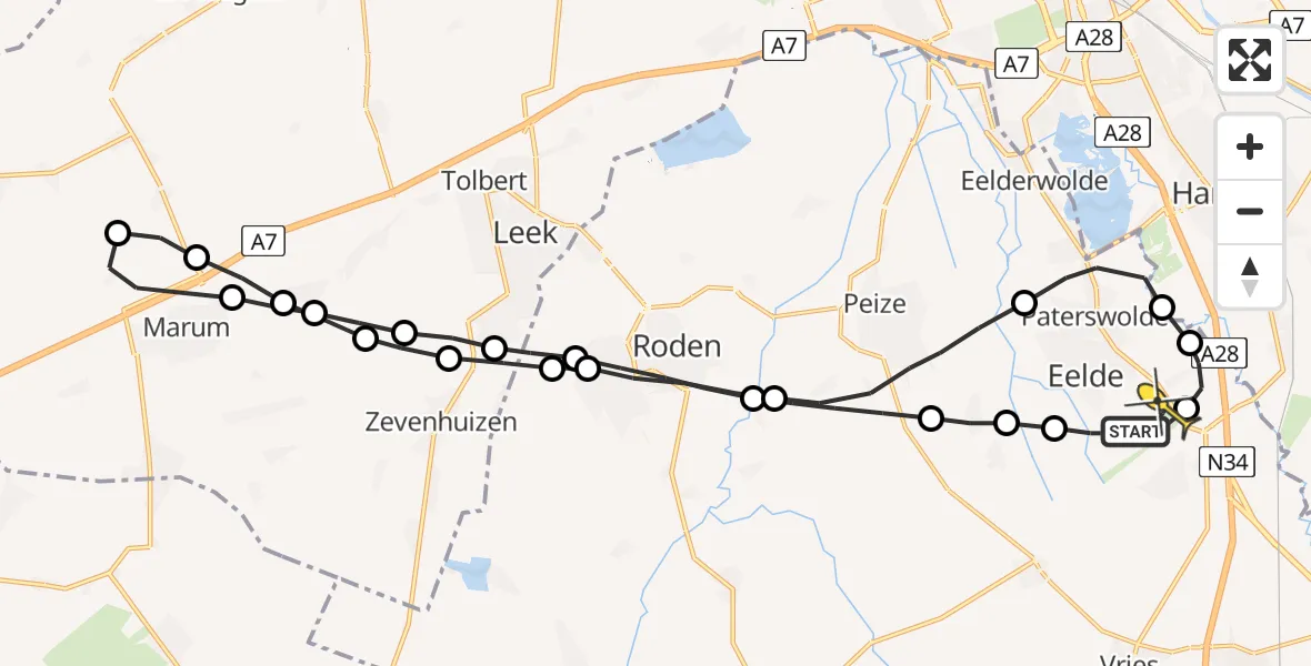 Routekaart van de vlucht: Lifeliner 4 naar Groningen Airport Eelde