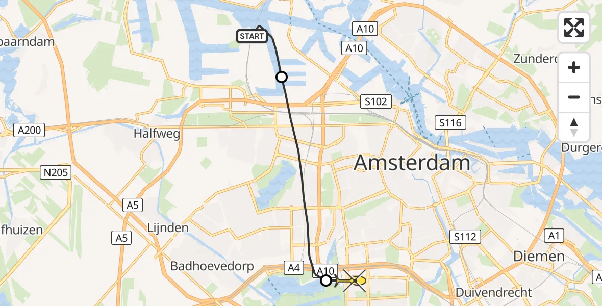 Routekaart van de vlucht: Lifeliner 1 naar VU Medisch Centrum Amsterdam