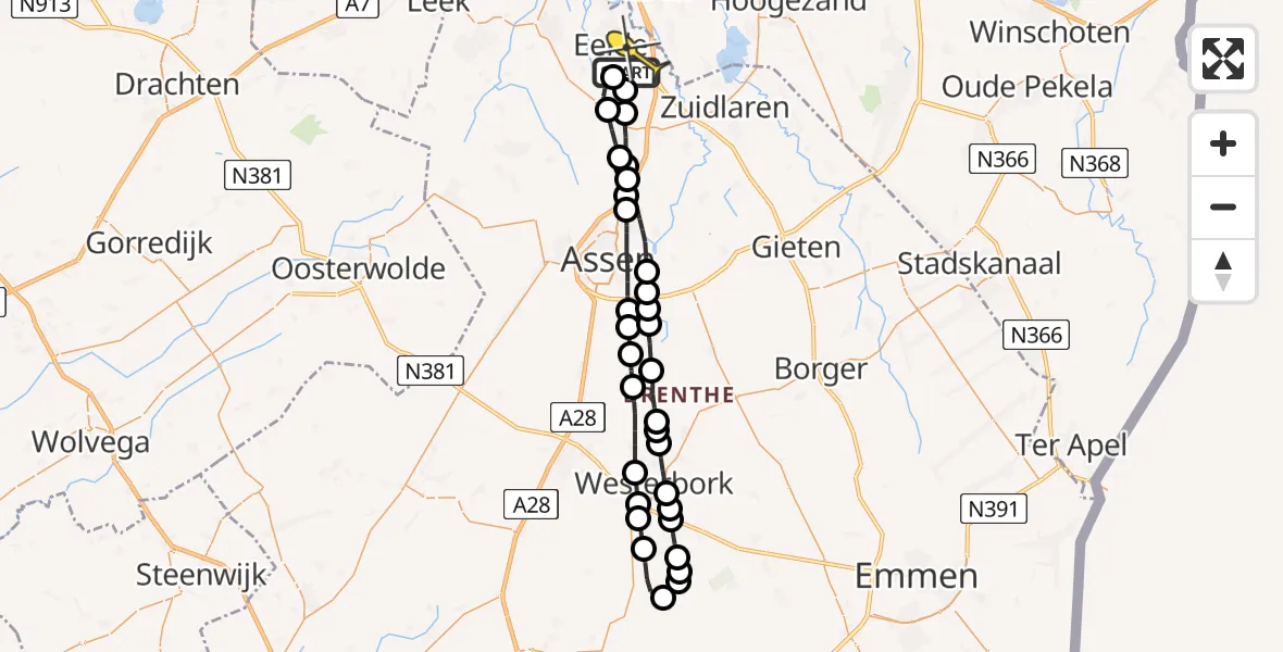 Routekaart van de vlucht: Lifeliner 4 naar Groningen Airport Eelde