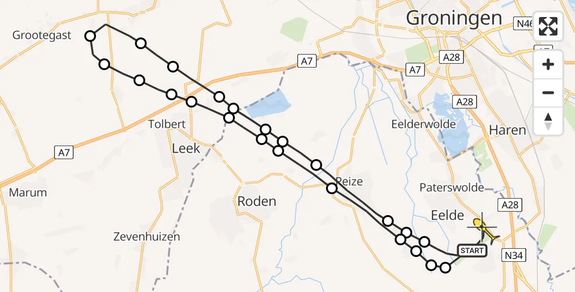 Routekaart van de vlucht: Lifeliner 4 naar Groningen Airport Eelde