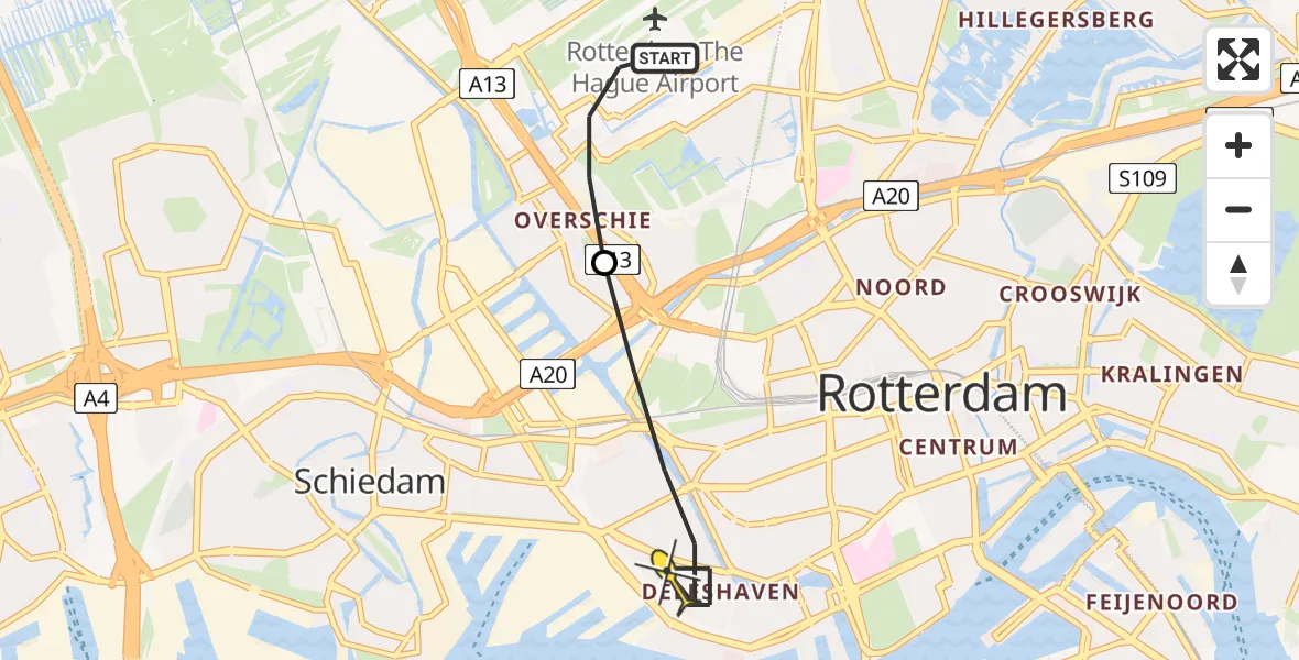 Routekaart van de vlucht: Lifeliner 2 naar Rotterdam