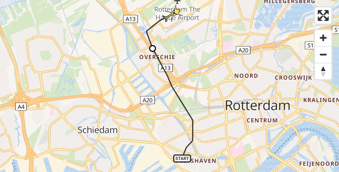 Routekaart van de vlucht: Lifeliner 2 naar Rotterdam The Hague Airport