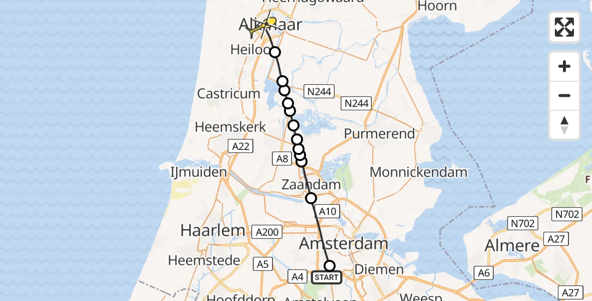 Routekaart van de vlucht: Lifeliner 1 naar Alkmaar