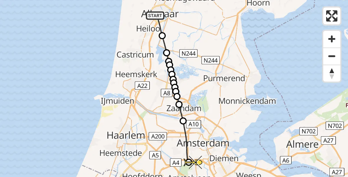 Routekaart van de vlucht: Lifeliner 1 naar VU Medisch Centrum Amsterdam