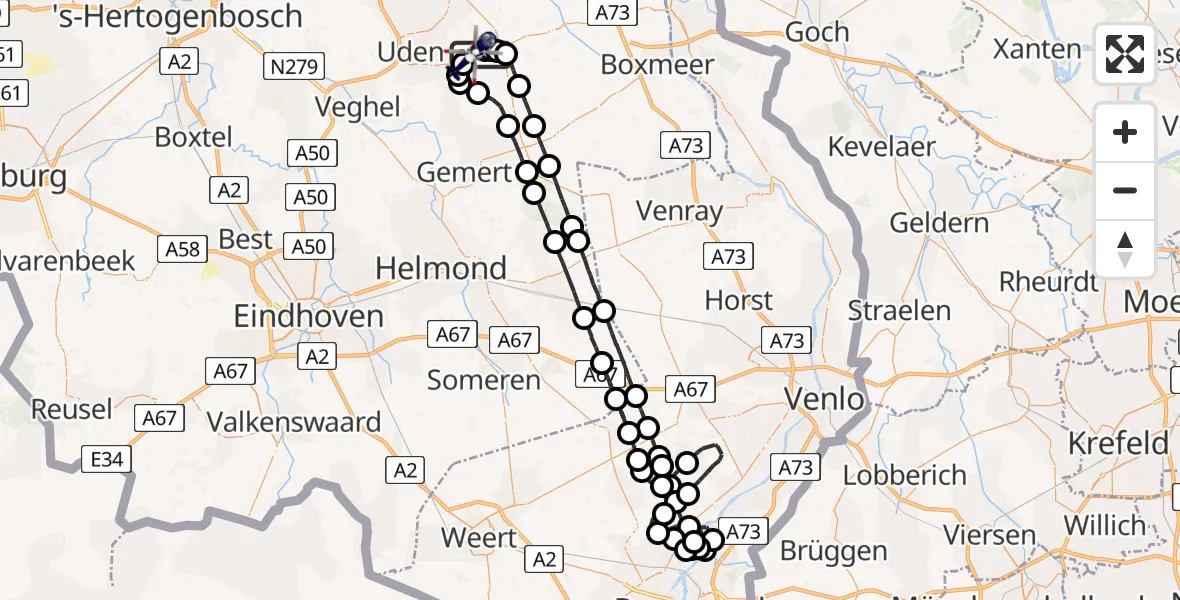 Vluchtroute Politiehelikopter Vliegbasis Volkel - Vliegbasis Volkel, 21 juni 2022, 23:03