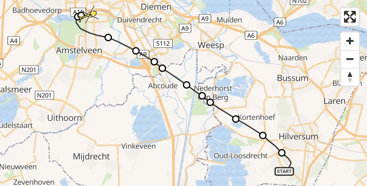 Routekaart van de vlucht: Lifeliner 1 naar VU Medisch Centrum Amsterdam