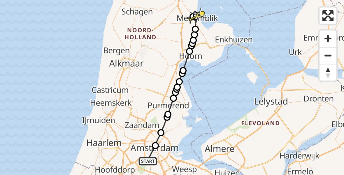 Routekaart van de vlucht: Lifeliner 1 naar Wieringerwerf