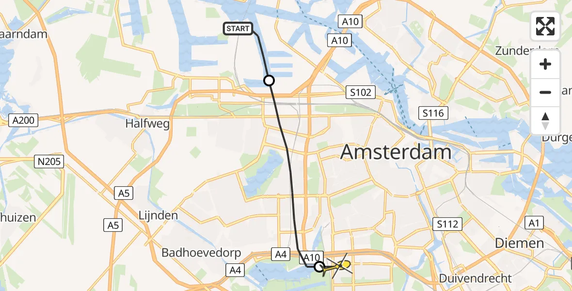 Routekaart van de vlucht: Lifeliner 1 naar VU Medisch Centrum Amsterdam