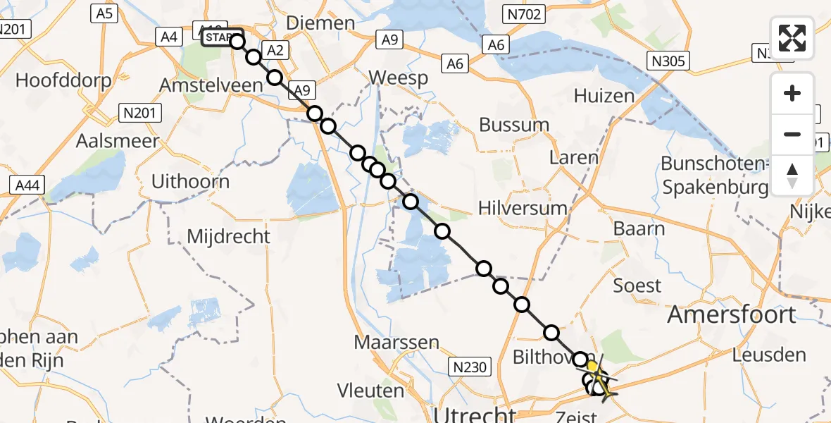 Routekaart van de vlucht: Lifeliner 1 naar Huis ter Heide