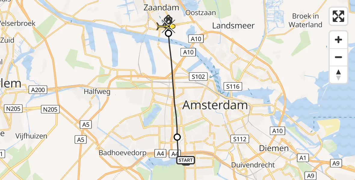 Routekaart van de vlucht: Lifeliner 1 naar Zaandam