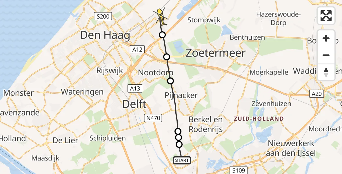 Routekaart van de vlucht: Lifeliner 2 naar Leidschendam