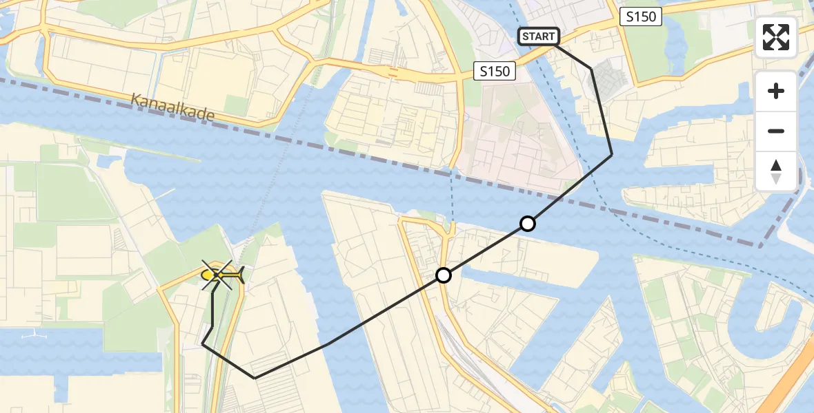 Routekaart van de vlucht: Lifeliner 1 naar Amsterdam Heliport