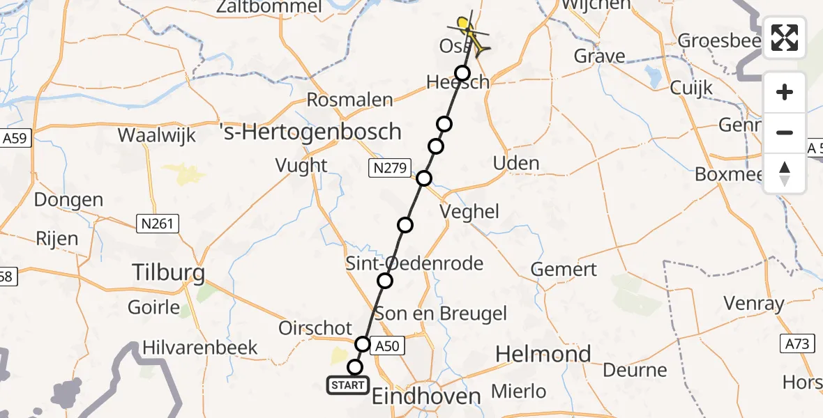 Routekaart van de vlucht: Lifeliner 3 naar Oss
