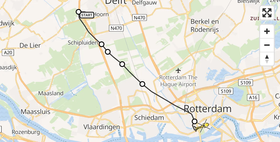 Routekaart van de vlucht: Lifeliner 2 naar Erasmus MC