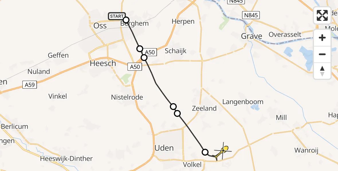 Routekaart van de vlucht: Lifeliner 3 naar Vliegbasis Volkel